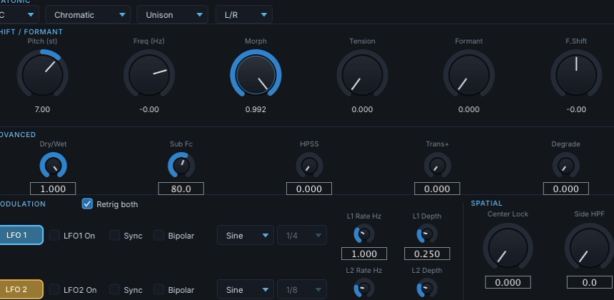 Pitch, Freq, and Morph knobs